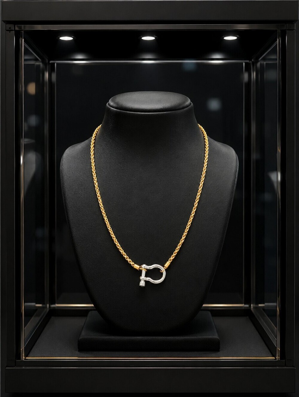 Gold and Silver Two-Tone Chain Necklace with D-Ring